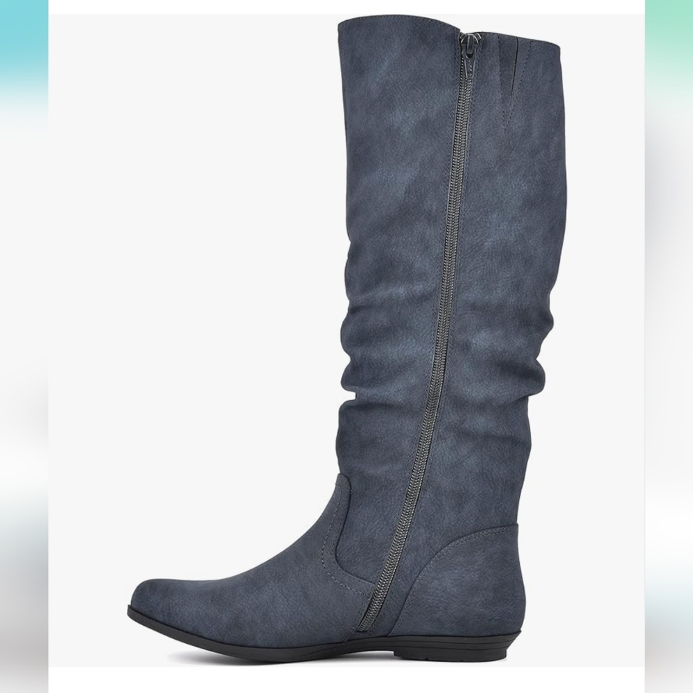 🆕 NWT Cliffs by White Mountain navy faux suede flat knee high boots - Picture 2 of 11